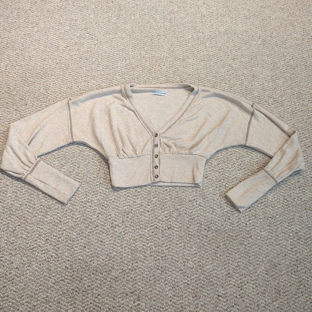 Urban Outfitters Farley Button Up Sweater Cardigan Womens XS Tan V Neck Crop